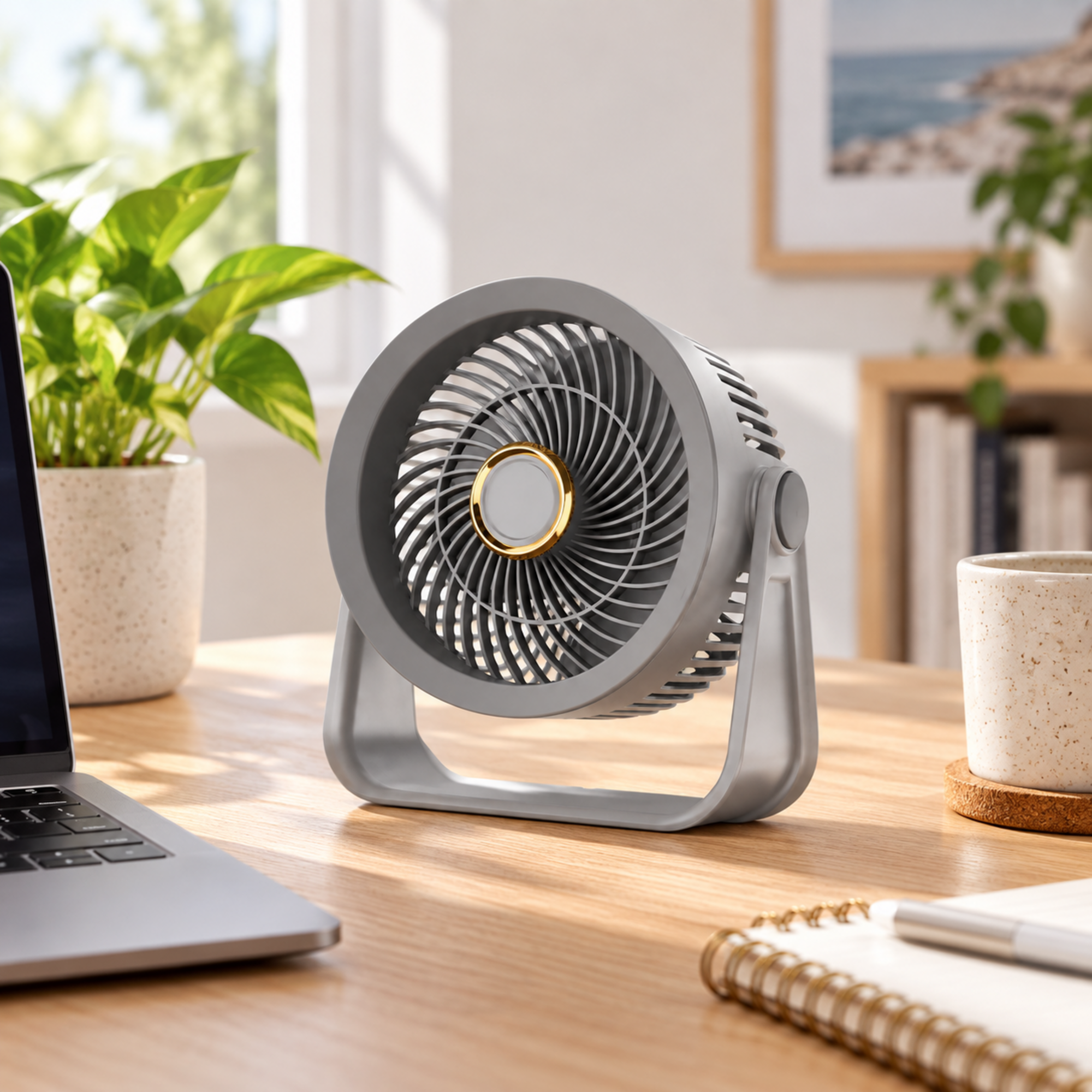 Rechargeable Multifunctional Desktop Fan 3-Speed Adjustable, 90° Rotation, Quiet Air Circulation